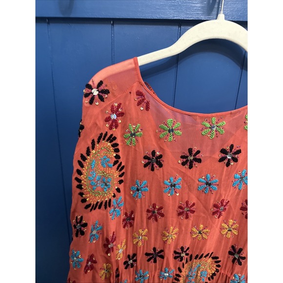 ZARA Woman Handmade Jeweled Embellished Maxi Dress Orange Yellow Size USA medium - Picture 10 of 16